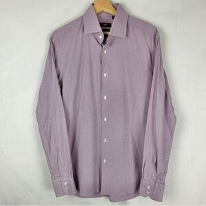 HUGO BOSS Gerald Dress Shirt‎ Checked Large 42/16.5 Regular Fit Purple White